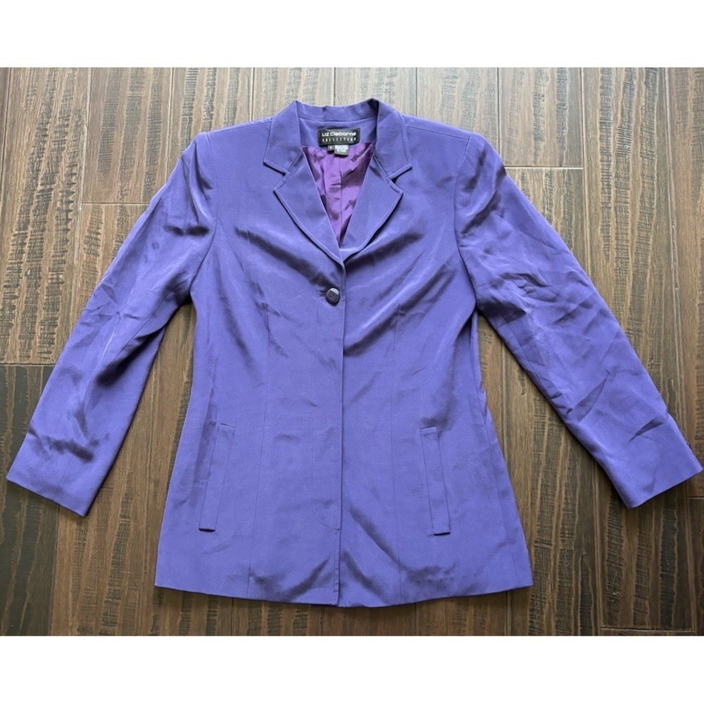 Liz Claiborne Blazer Womens 8 Silk Purple Suit Jacket Business Preppy Career